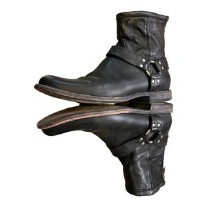 Frye Black Leather Harness Boots